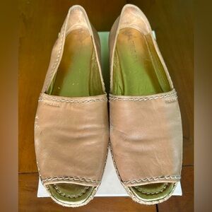 Prada Tan Leather Espadrille Platform Peep Toe Sz 39.5